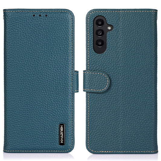 KHAZNEH For Samsung Galaxy A16 5G / A16 4G Phone Case Genuine Cow Leather Flip Cover - Green
