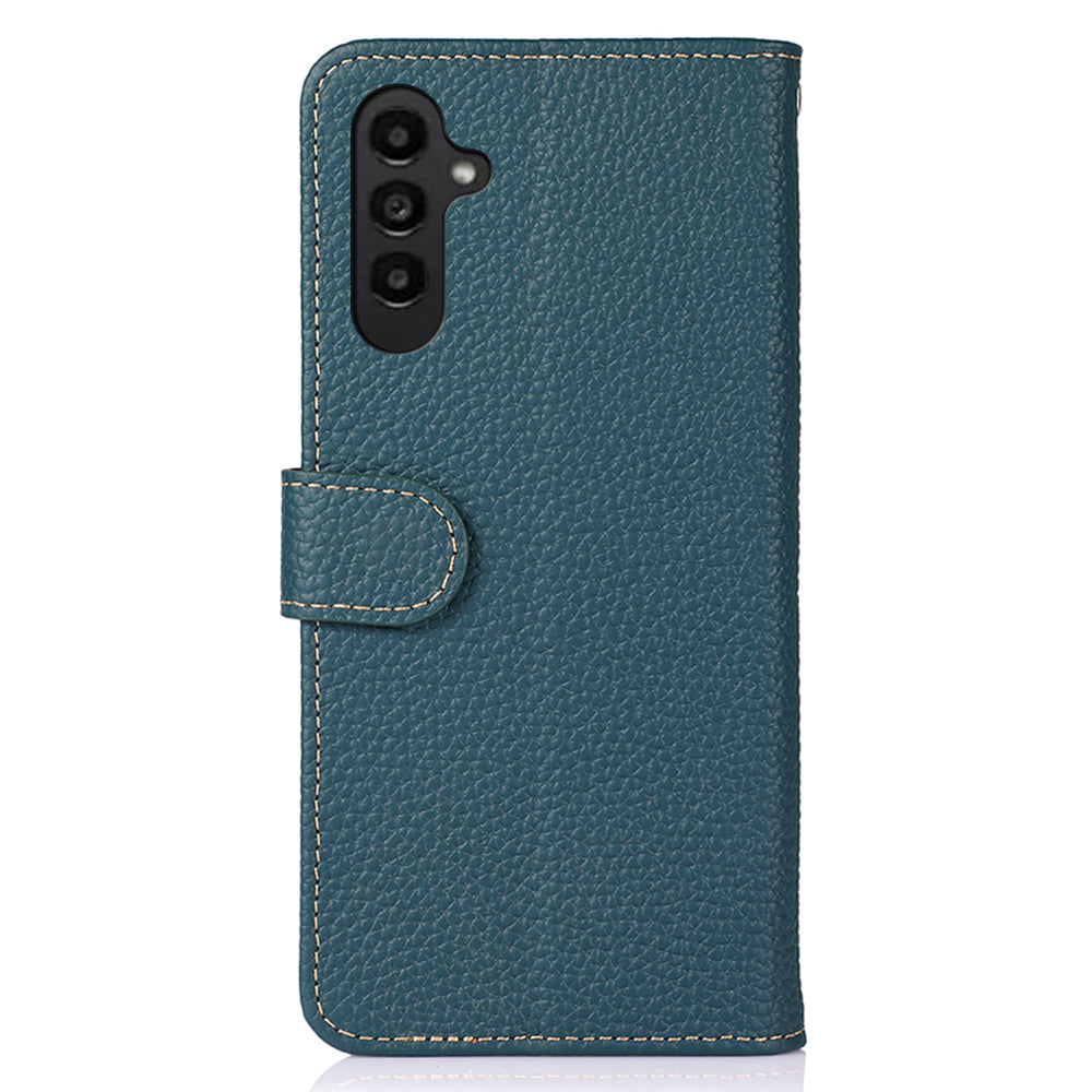 KHAZNEH For Samsung Galaxy A16 5G / A16 4G Phone Case Genuine Cow Leather Flip Cover - Green