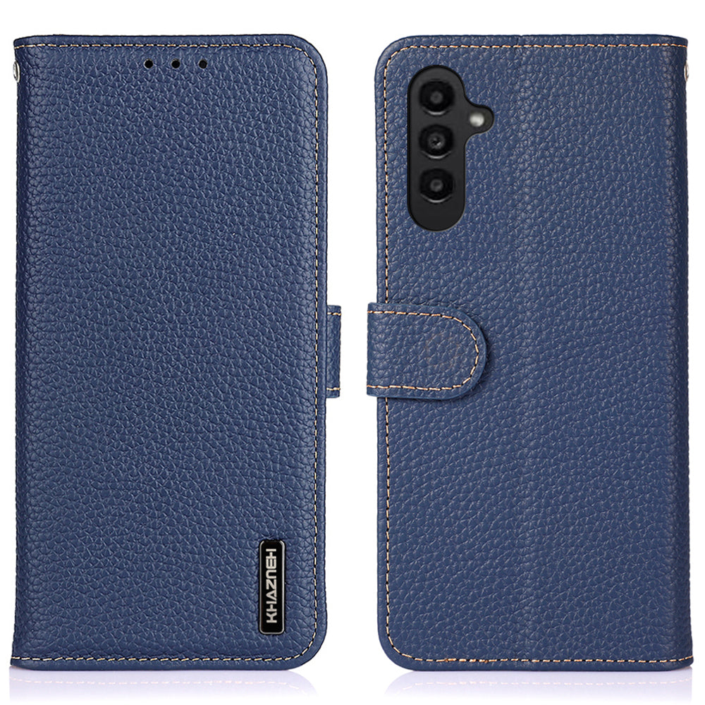 KHAZNEH For Samsung Galaxy A16 5G / A16 4G Phone Case Genuine Cow Leather Flip Cover - Blue