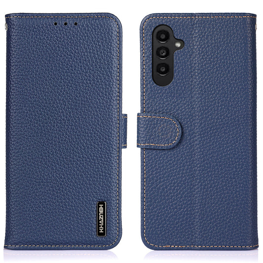 KHAZNEH For Samsung Galaxy A16 5G / A16 4G Phone Case Genuine Cow Leather Flip Cover - Blue