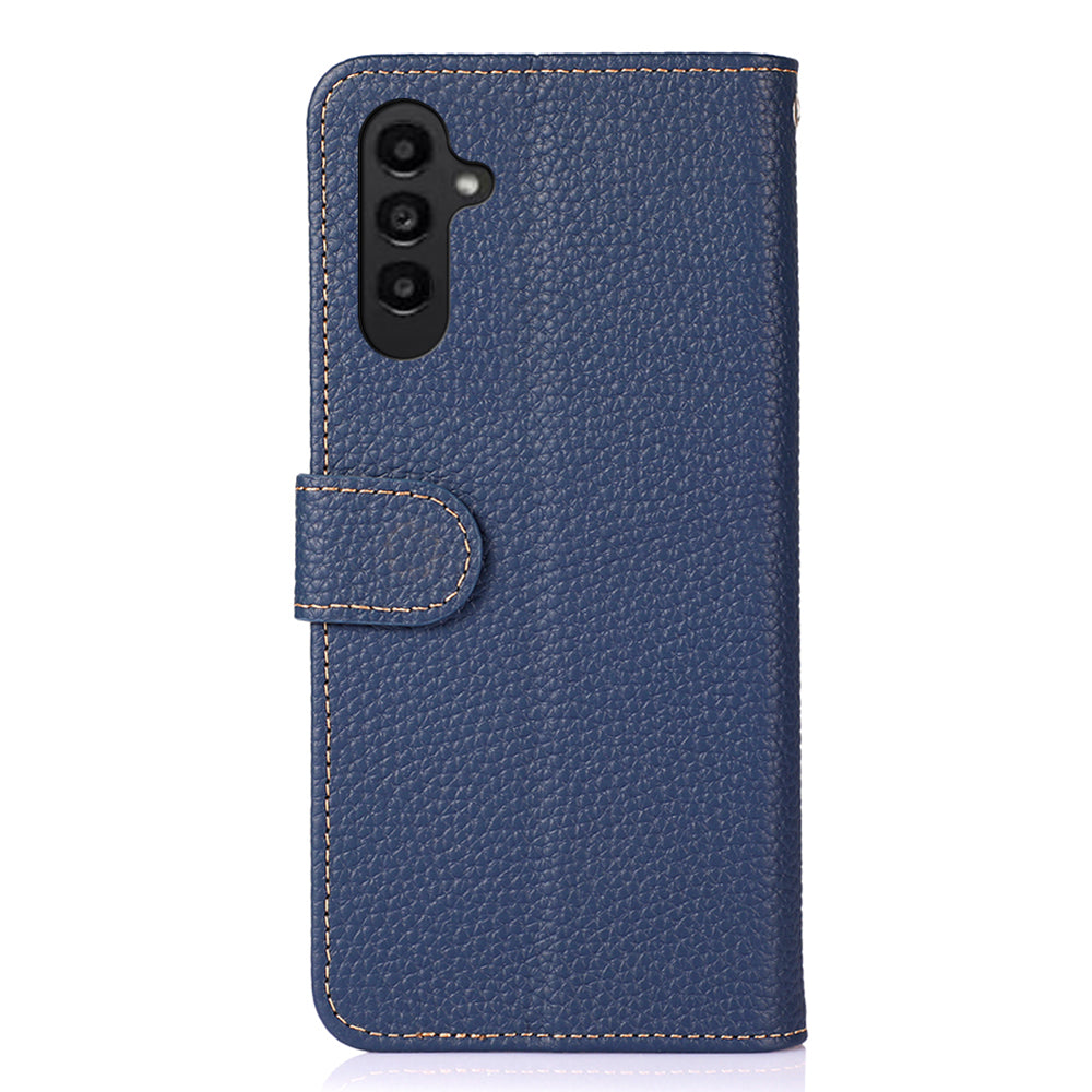 KHAZNEH For Samsung Galaxy A16 5G / A16 4G Phone Case Genuine Cow Leather Flip Cover - Blue