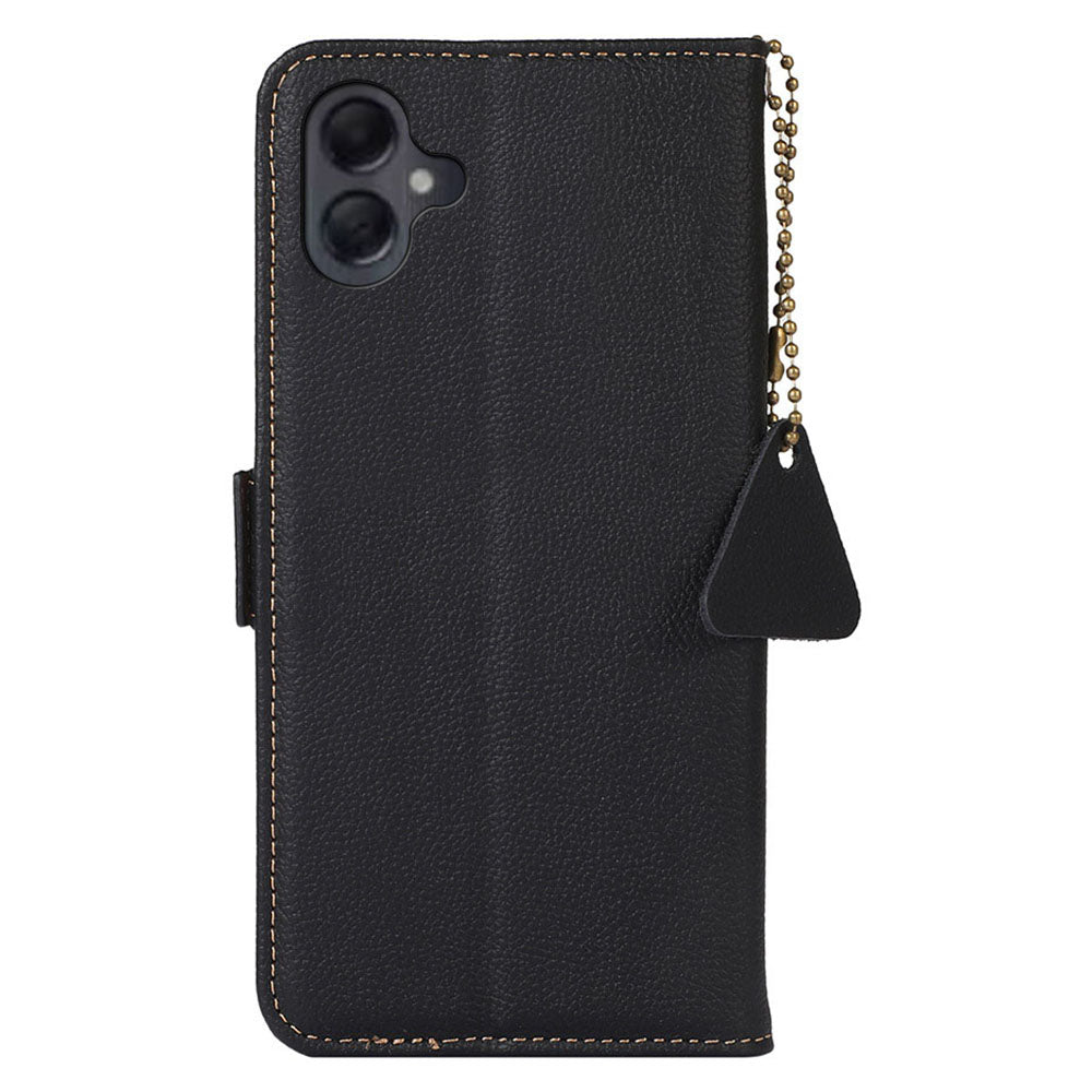 TJ For Samsung Galaxy A06 Case RFID Blocking Genuine Cow Leather Phone Cover - Black