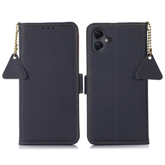TJ For Samsung Galaxy A06 Case RFID Blocking Genuine Cow Leather Phone Cover - Blue