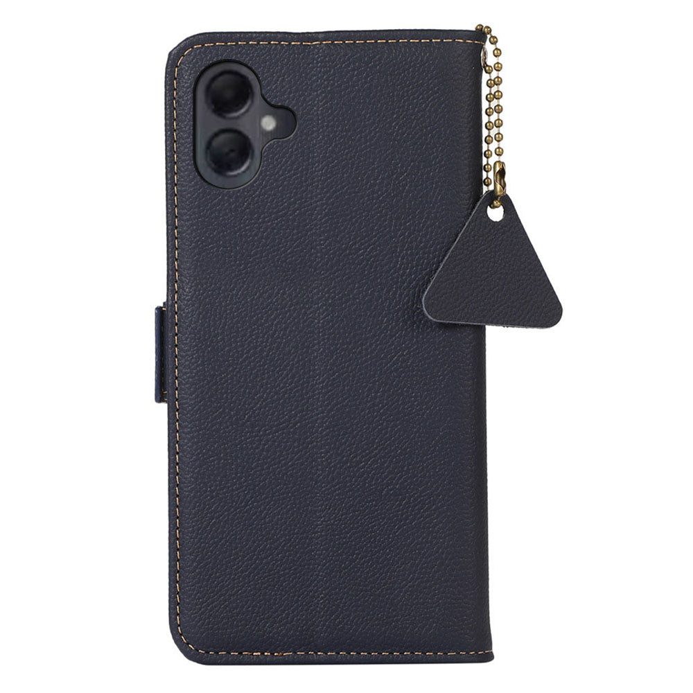 TJ For Samsung Galaxy A06 Case RFID Blocking Genuine Cow Leather Phone Cover - Blue