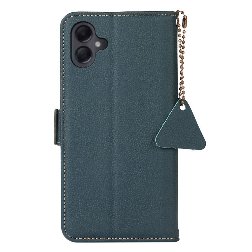 TJ For Samsung Galaxy A06 Case RFID Blocking Genuine Cow Leather Phone Cover - Green