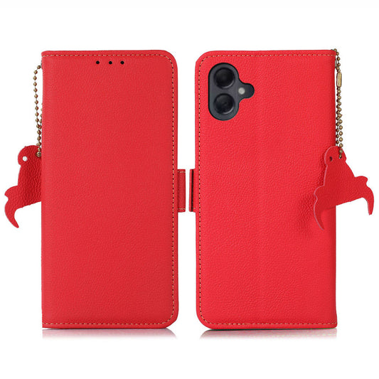 TJ For Samsung Galaxy A06 Case RFID Blocking Genuine Cow Leather Phone Cover - Red