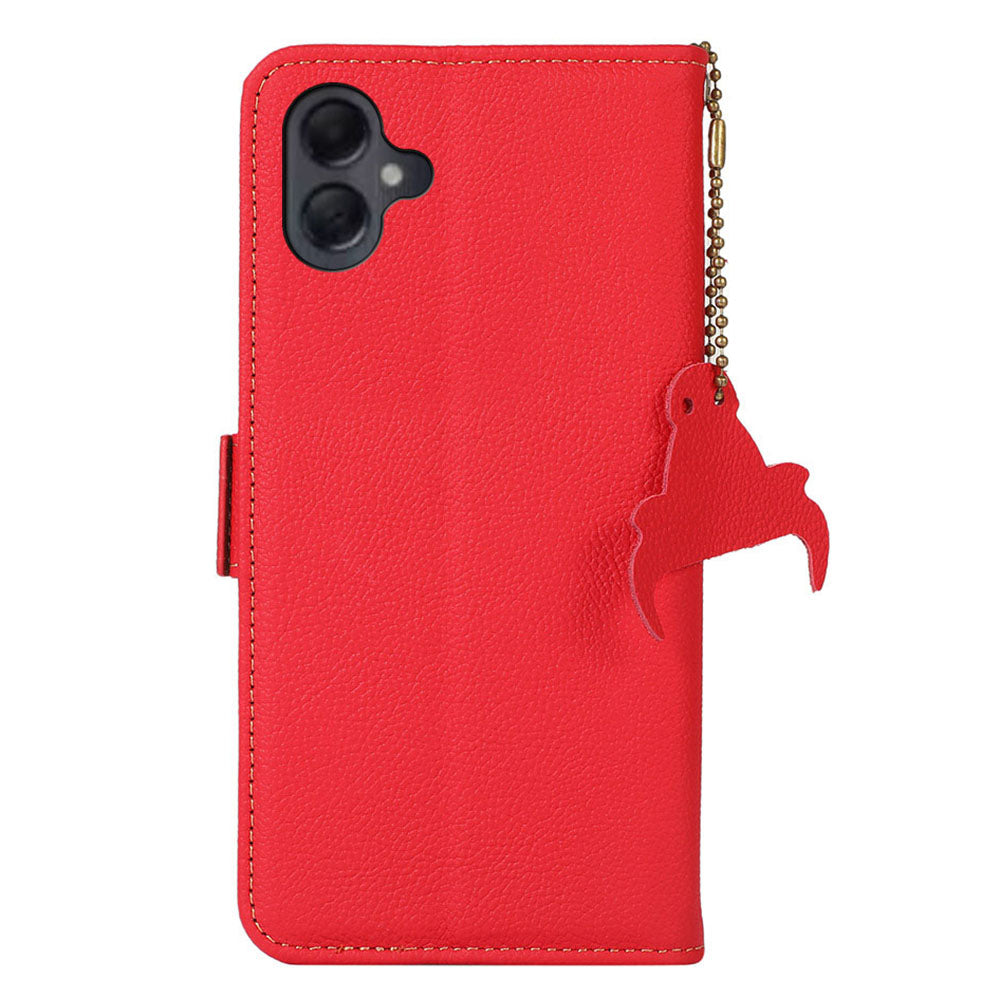 TJ For Samsung Galaxy A06 Case RFID Blocking Genuine Cow Leather Phone Cover - Red