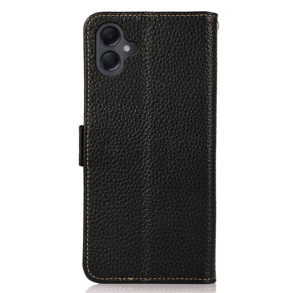 KHAZNEH For Samsung Galaxy A06 Phone Case Genuine Cow Leather Cover RFID Blocking - Black