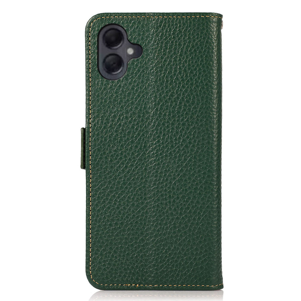 KHAZNEH For Samsung Galaxy A06 Phone Case Genuine Cow Leather Cover RFID Blocking - Green