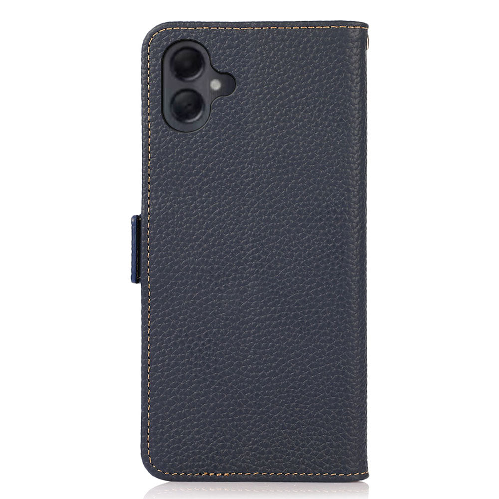 KHAZNEH For Samsung Galaxy A06 Phone Case Genuine Cow Leather Cover RFID Blocking - Blue