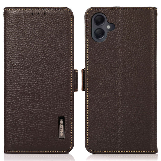 KHAZNEH For Samsung Galaxy A06 Phone Case Genuine Cow Leather Cover RFID Blocking - Brown