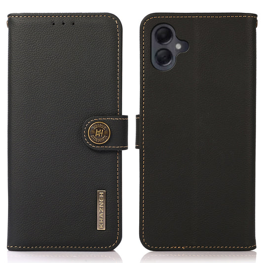 KHAZNEH For Samsung Galaxy A06 Case Genuine Cow Leather Wallet Phone Cover - Black