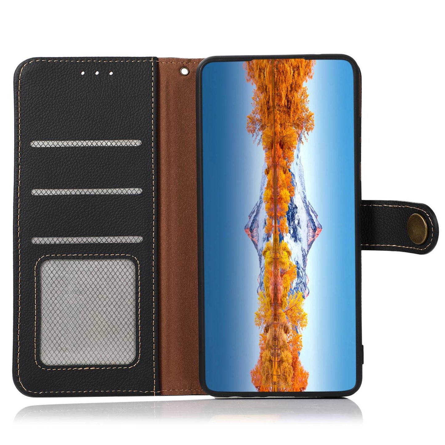 KHAZNEH For Samsung Galaxy A06 Case Genuine Cow Leather Wallet Phone Cover - Black