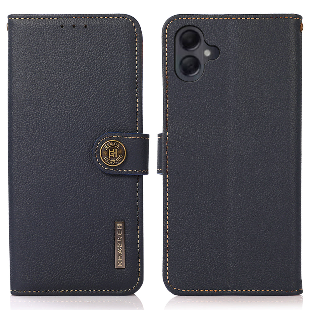 KHAZNEH For Samsung Galaxy A06 Case Genuine Cow Leather Wallet Phone Cover - Blue