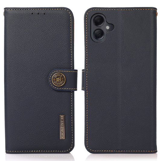 KHAZNEH For Samsung Galaxy A06 Case Genuine Cow Leather Wallet Phone Cover - Blue