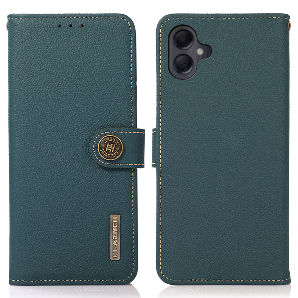 KHAZNEH For Samsung Galaxy A06 Case Genuine Cow Leather Wallet Phone Cover - Green
