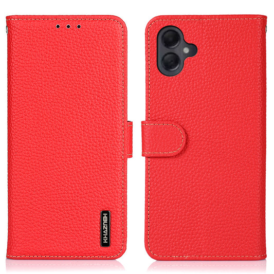 KHAZNEH For Samsung Galaxy A06 Phone Case Genuine Cow Leather Flip Cover - Red