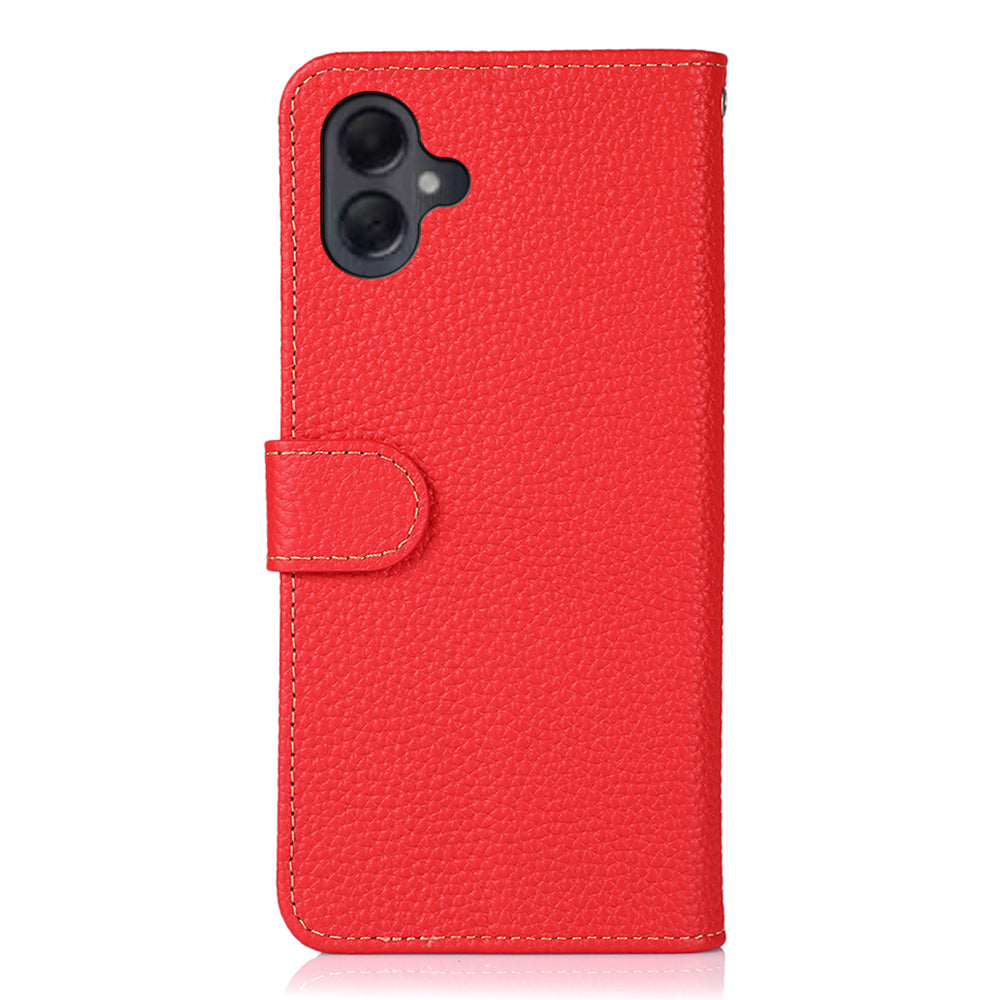 KHAZNEH For Samsung Galaxy A06 Phone Case Genuine Cow Leather Flip Cover - Red