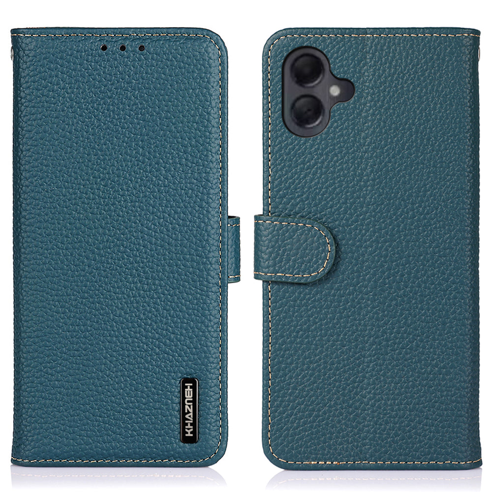 KHAZNEH For Samsung Galaxy A06 Phone Case Genuine Cow Leather Flip Cover - Green