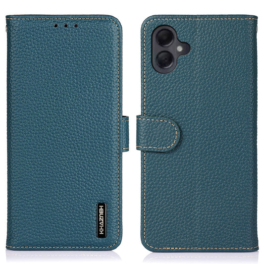 KHAZNEH For Samsung Galaxy A06 Phone Case Genuine Cow Leather Flip Cover - Green
