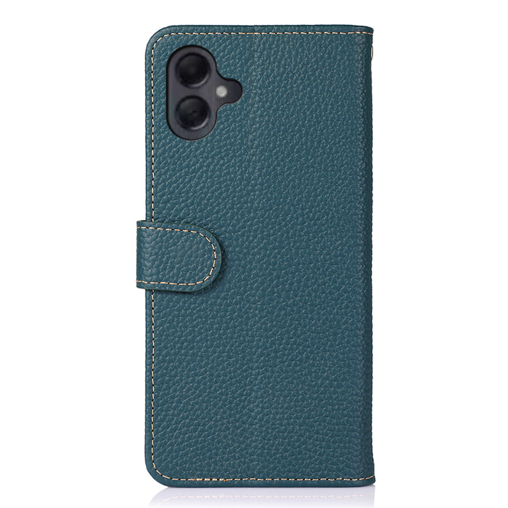 KHAZNEH For Samsung Galaxy A06 Phone Case Genuine Cow Leather Flip Cover - Green
