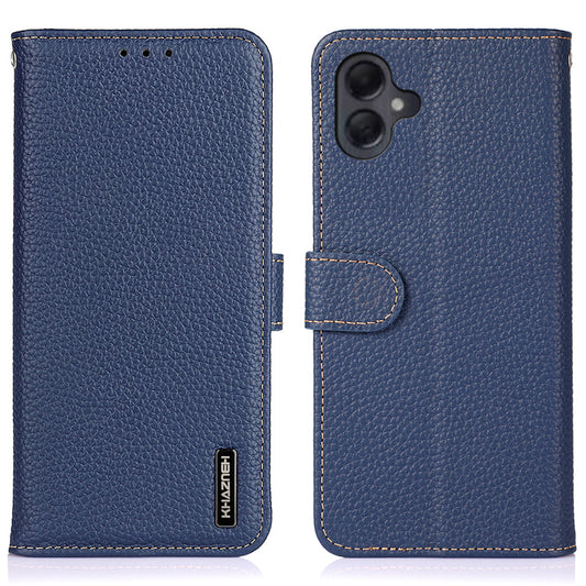 KHAZNEH For Samsung Galaxy A06 Phone Case Genuine Cow Leather Flip Cover - Blue