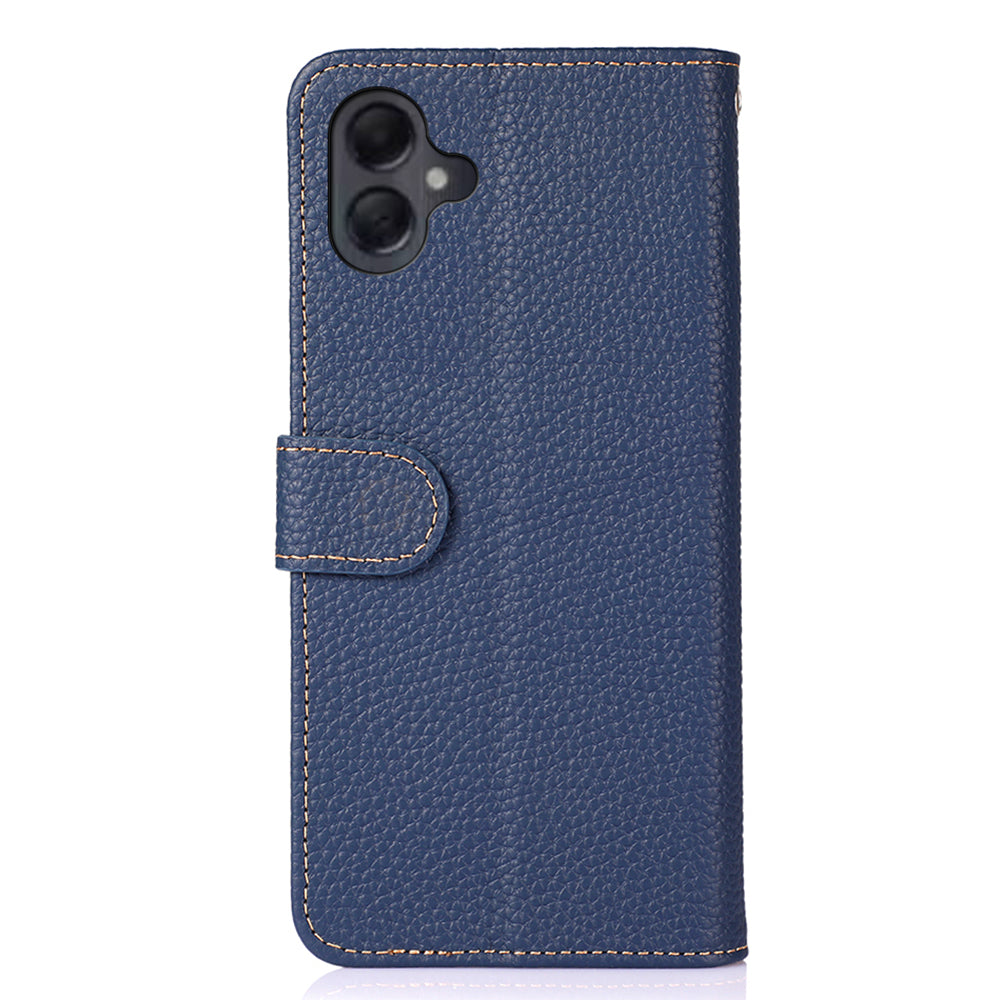 KHAZNEH For Samsung Galaxy A06 Phone Case Genuine Cow Leather Flip Cover - Blue