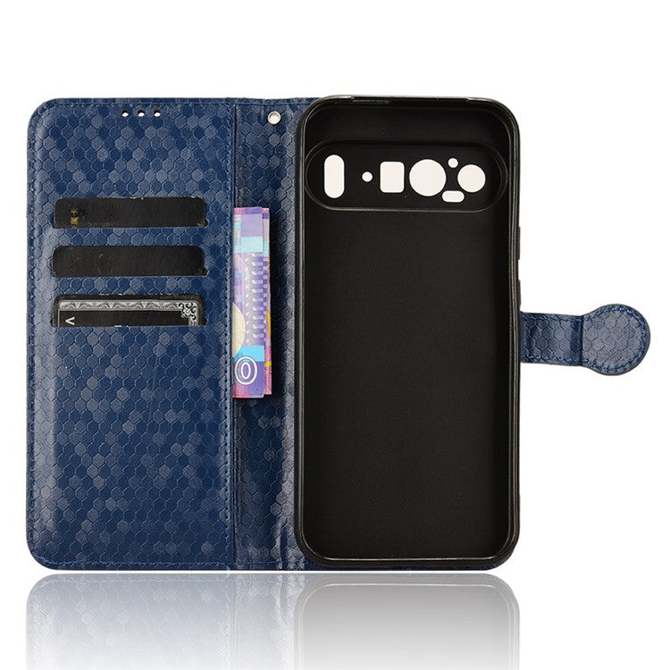 For Google Pixel 9 / 9 Pro Wallet Case Dot Pattern Imprint PU Leather Phone Cover - Dark Blue