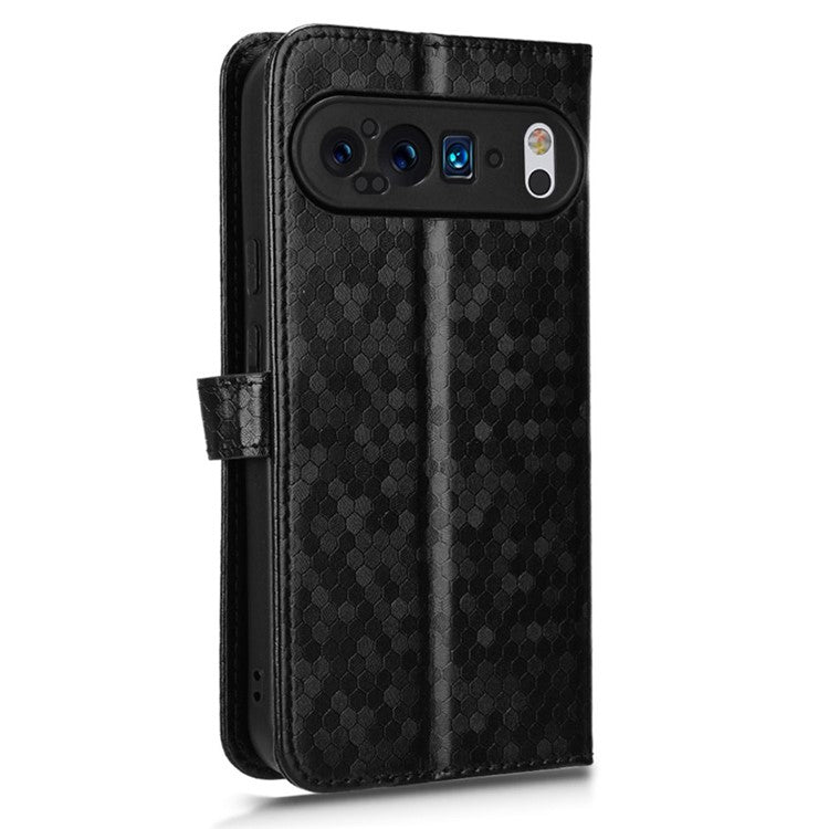 For Google Pixel 9 / 9 Pro Wallet Case Dot Pattern Imprint PU Leather Phone Cover - Black