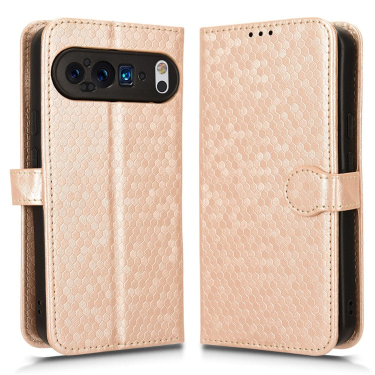 For Google Pixel 9 / 9 Pro Wallet Case Dot Pattern Imprint PU Leather Phone Cover - Rose Gold