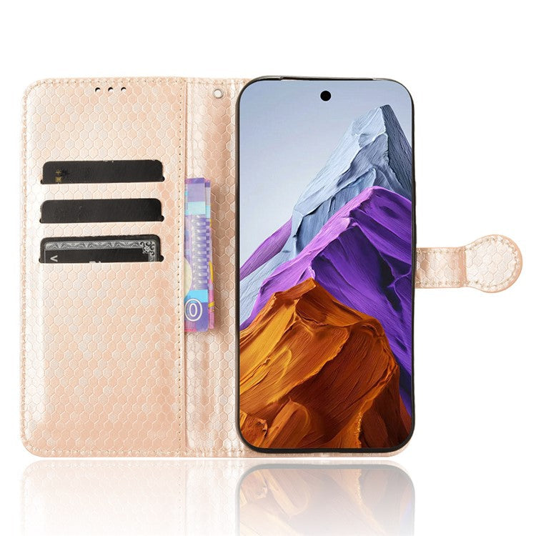 For Google Pixel 9 / 9 Pro Wallet Case Dot Pattern Imprint PU Leather Phone Cover - Rose Gold