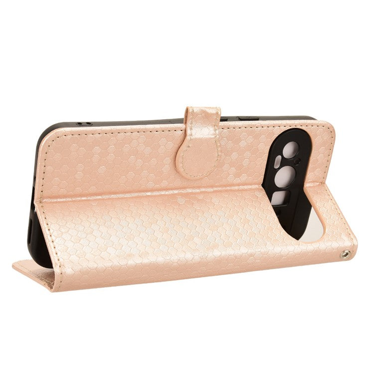 For Google Pixel 9 / 9 Pro Wallet Case Dot Pattern Imprint PU Leather Phone Cover - Rose Gold