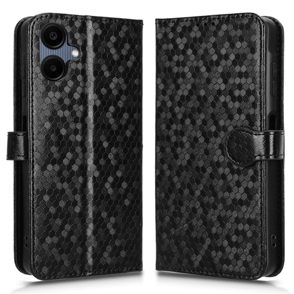 For Samsung Galaxy A06 Wallet Case Dot Pattern Imprint PU Leather Phone Cover - Black