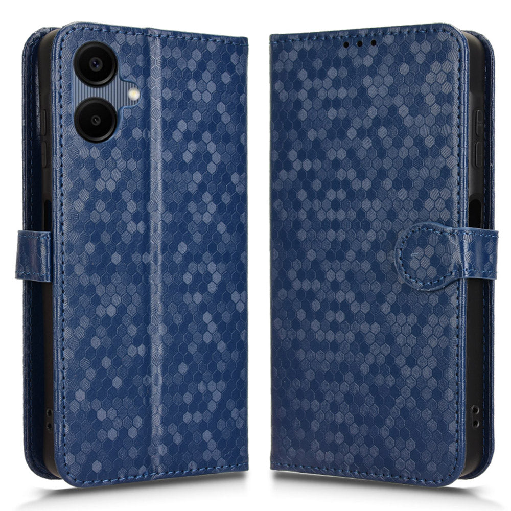 For Samsung Galaxy A06 Wallet Case Dot Pattern Imprint PU Leather Phone Cover - Dark Blue