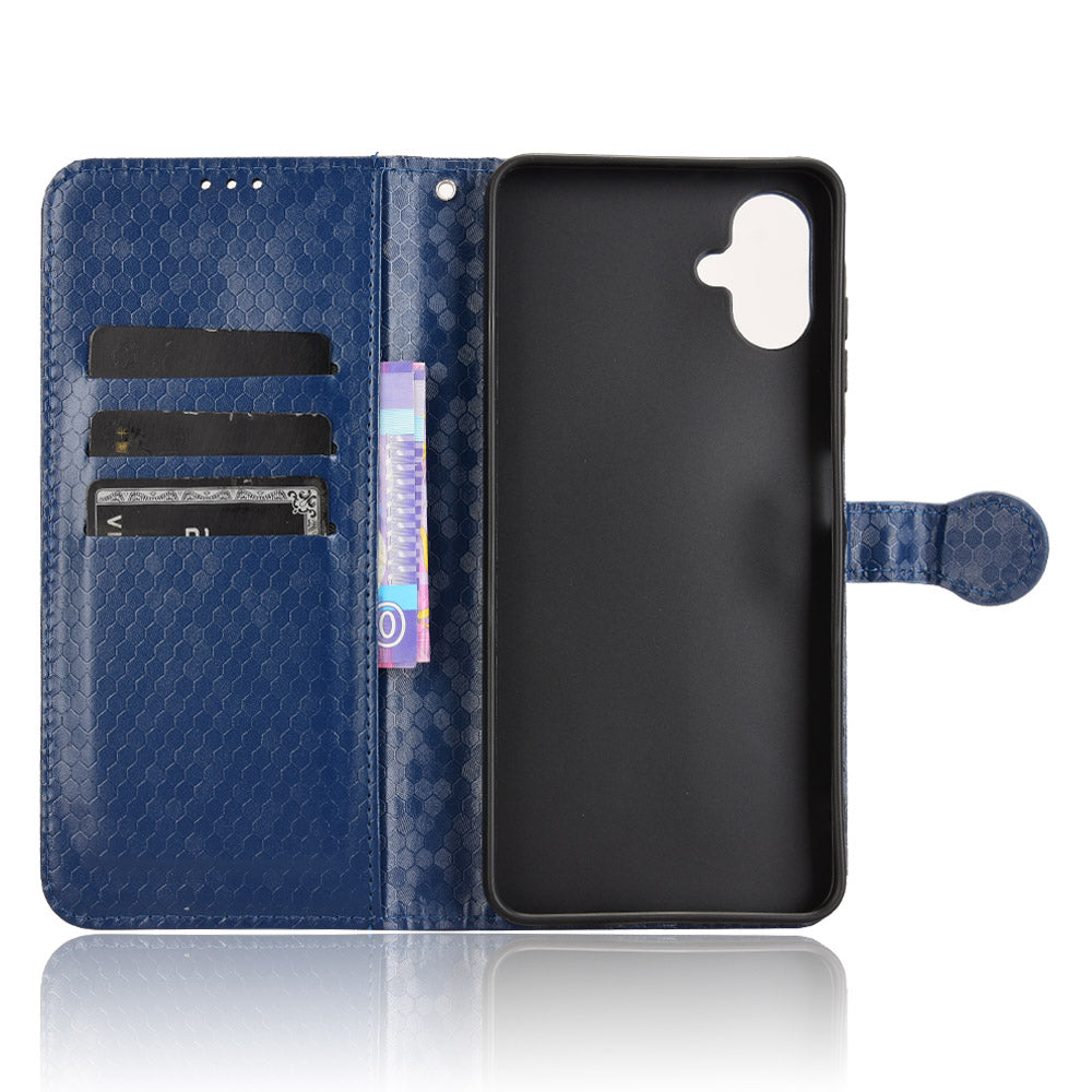 For Samsung Galaxy A06 Wallet Case Dot Pattern Imprint PU Leather Phone Cover - Dark Blue