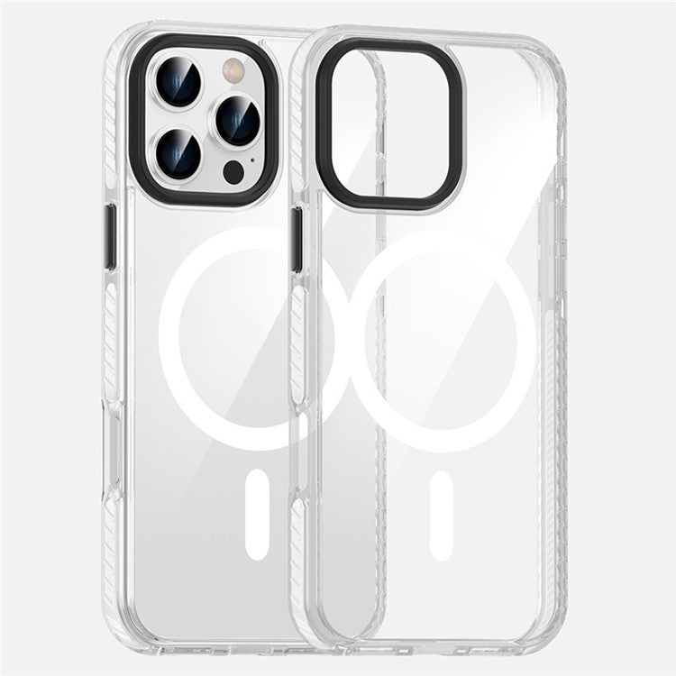 For iPhone 16 Pro Magnetic Case Clear Phone Cover PC +TPU Anti-slip Compatible with MagSafe - Transparent