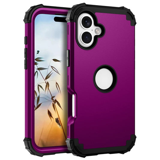 L-Style For iPhone 16 Case Shockproof PC + TPU Phone Back Cover - Dark Purple  /  Black