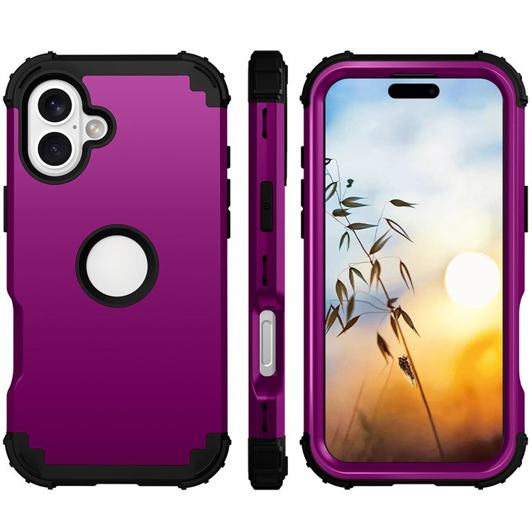 L-Style For iPhone 16 Case Shockproof PC + TPU Phone Back Cover - Dark Purple  /  Black