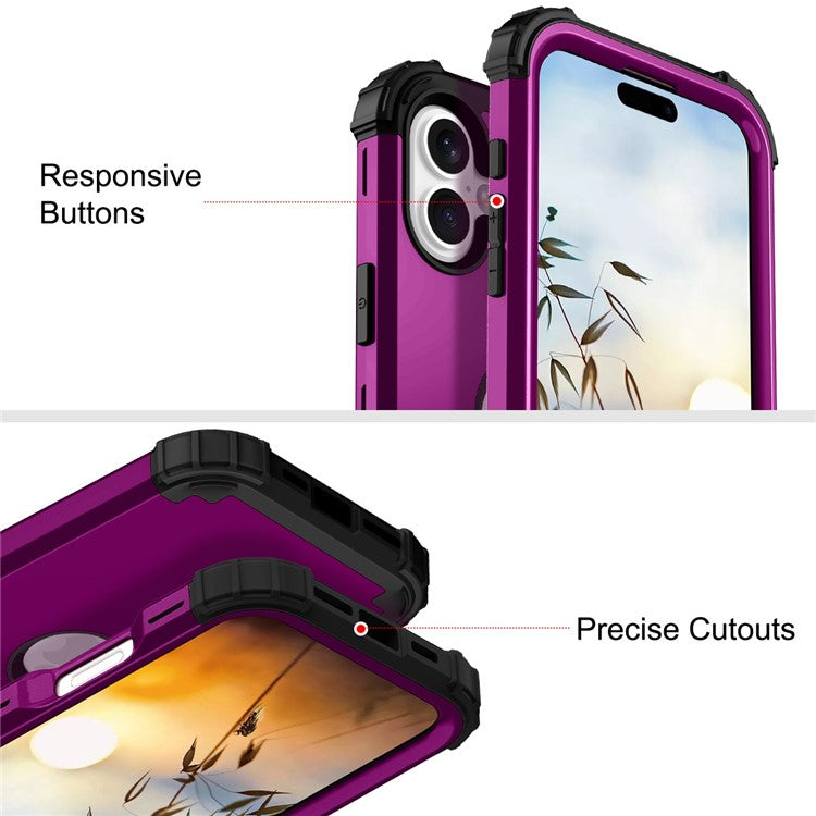 L-Style For iPhone 16 Case Shockproof PC + TPU Phone Back Cover - Dark Purple  /  Black