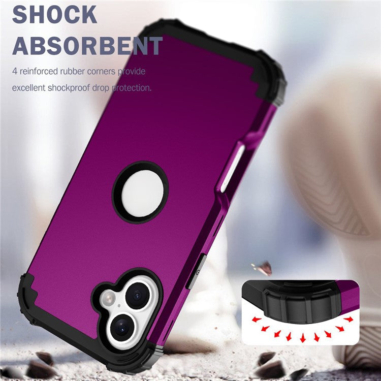 L-Style For iPhone 16 Case Shockproof PC + TPU Phone Back Cover - Dark Purple  /  Black