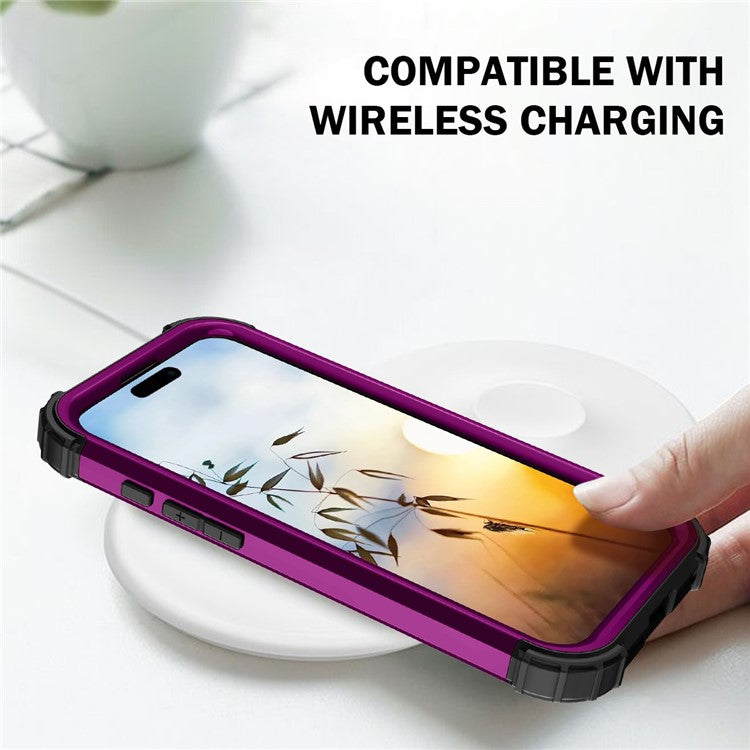 L-Style For iPhone 16 Case Shockproof PC + TPU Phone Back Cover - Dark Purple  /  Black