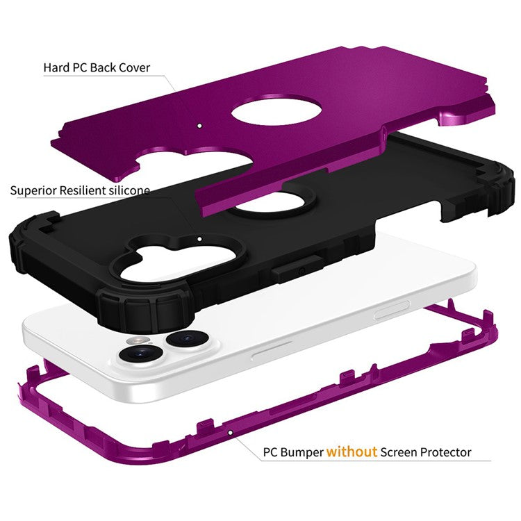 L-Style For iPhone 16 Case Shockproof PC + TPU Phone Back Cover - Dark Purple  /  Black