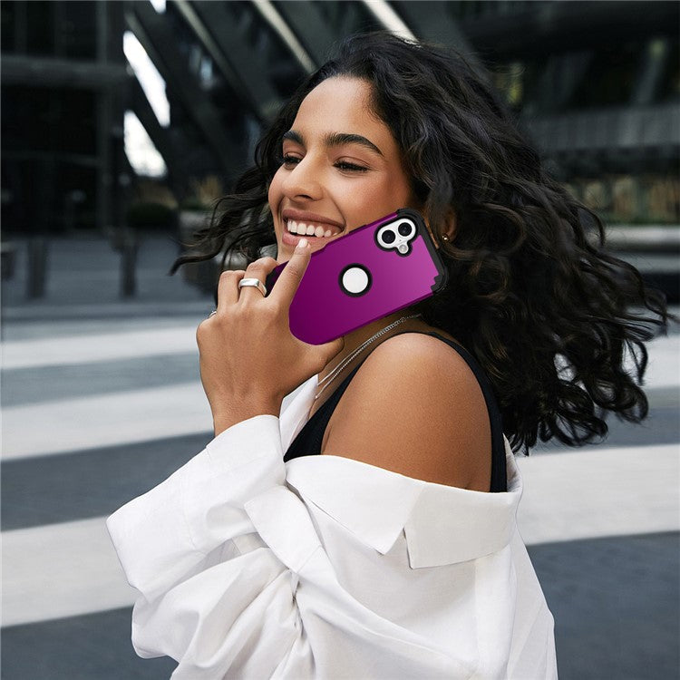 L-Style For iPhone 16 Case Shockproof PC + TPU Phone Back Cover - Dark Purple  /  Black