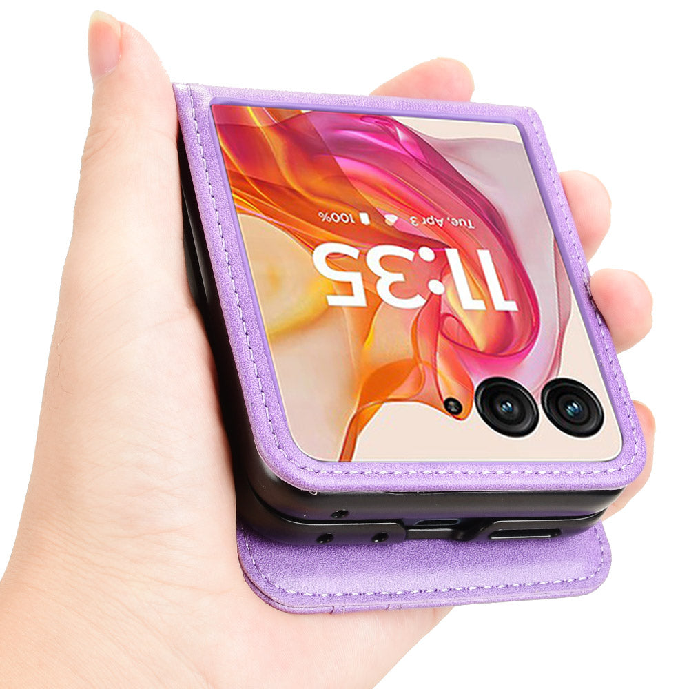 For Motorola Razr 50 Ultra 5G Wallet Case Shockproof Leather Phone Cover - Purple