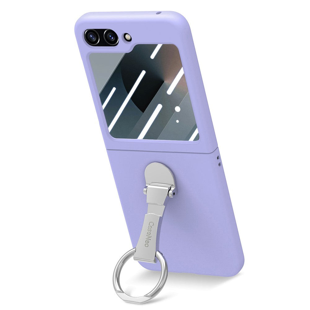 For Samsung Galaxy Z Flip7 FE 5G / Z Flip6 5G Case Ring Kickstand PC Phone Cover with Tempered Glass Rear Screen Film - Purple