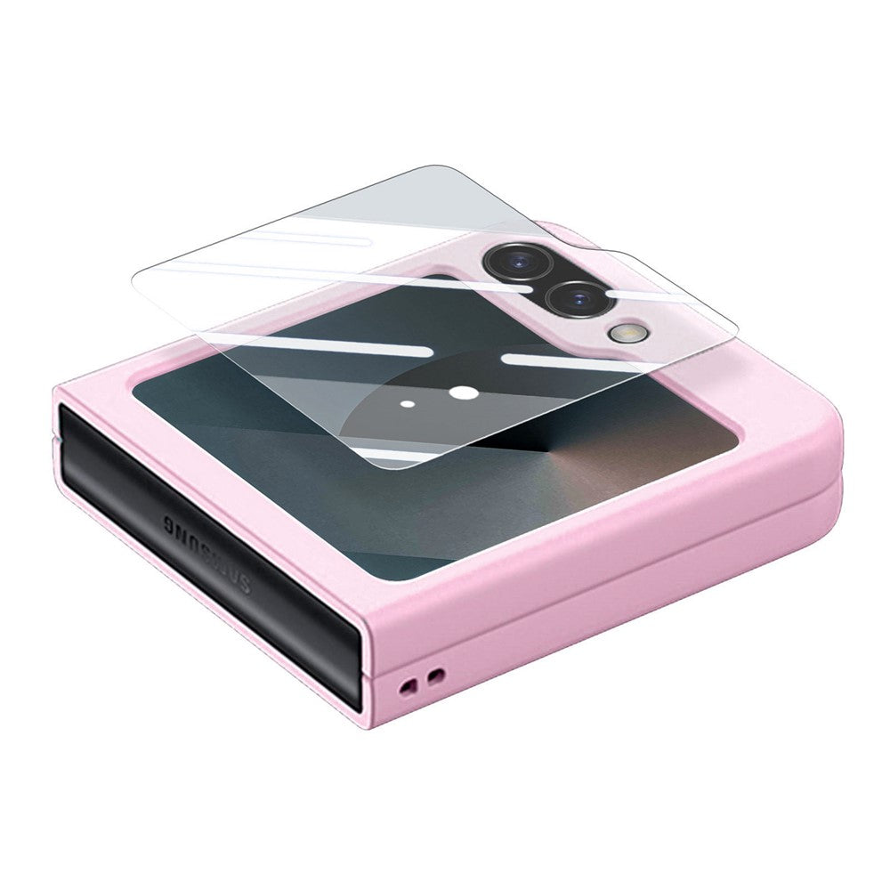 For Samsung Galaxy Z Flip7 FE 5G / Z Flip6 5G Case Ring Kickstand PC Phone Cover with Tempered Glass Rear Screen Film - Pink