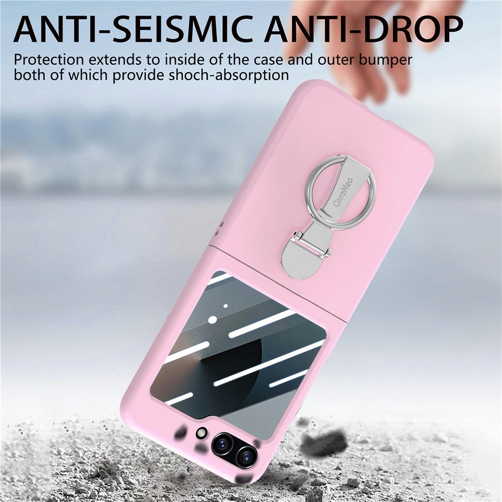 For Samsung Galaxy Z Flip7 FE 5G / Z Flip6 5G Case Ring Kickstand PC Phone Cover with Tempered Glass Rear Screen Film - Pink