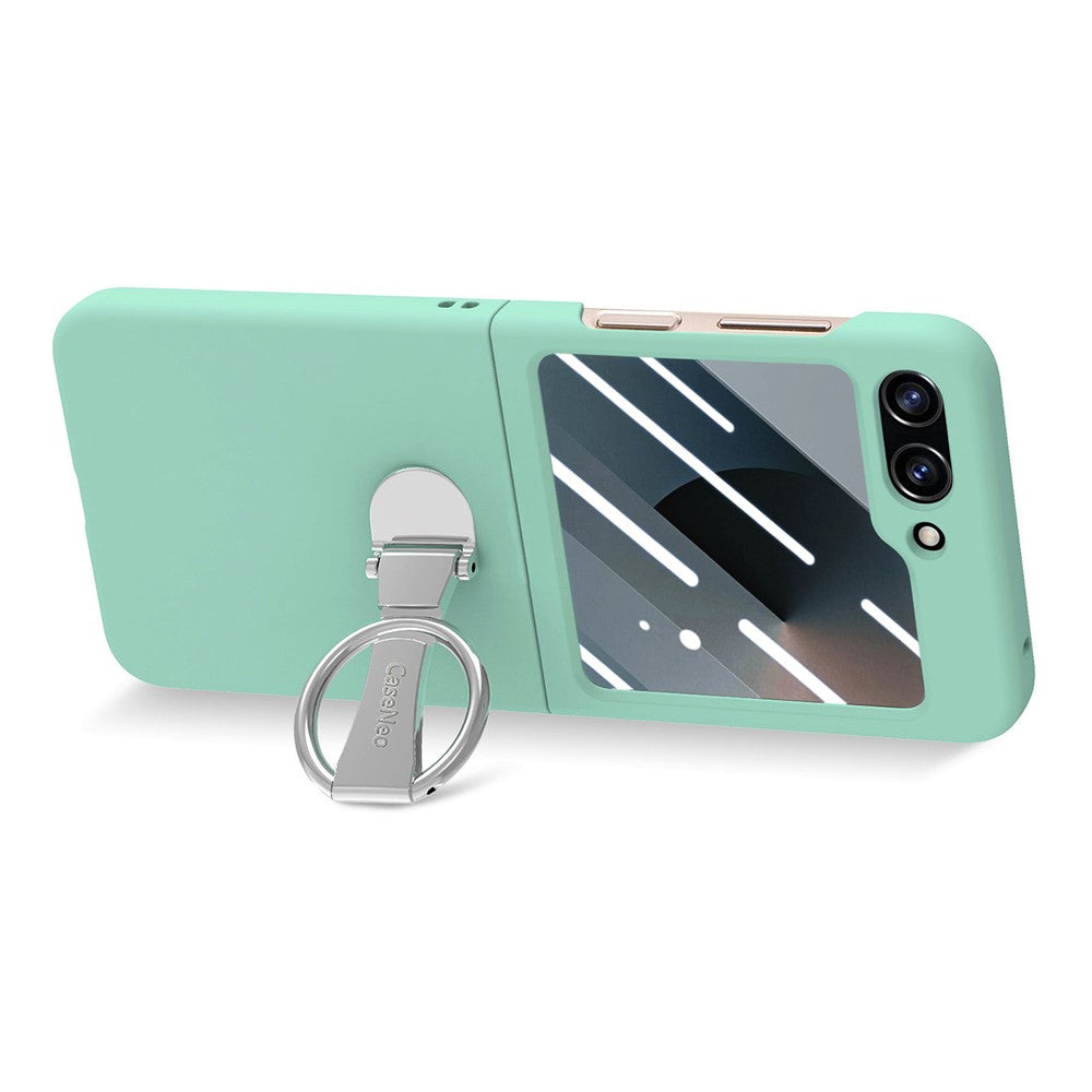 For Samsung Galaxy Z Flip7 FE 5G / Z Flip6 5G Case Ring Kickstand PC Phone Cover with Tempered Glass Rear Screen Film - Light Green