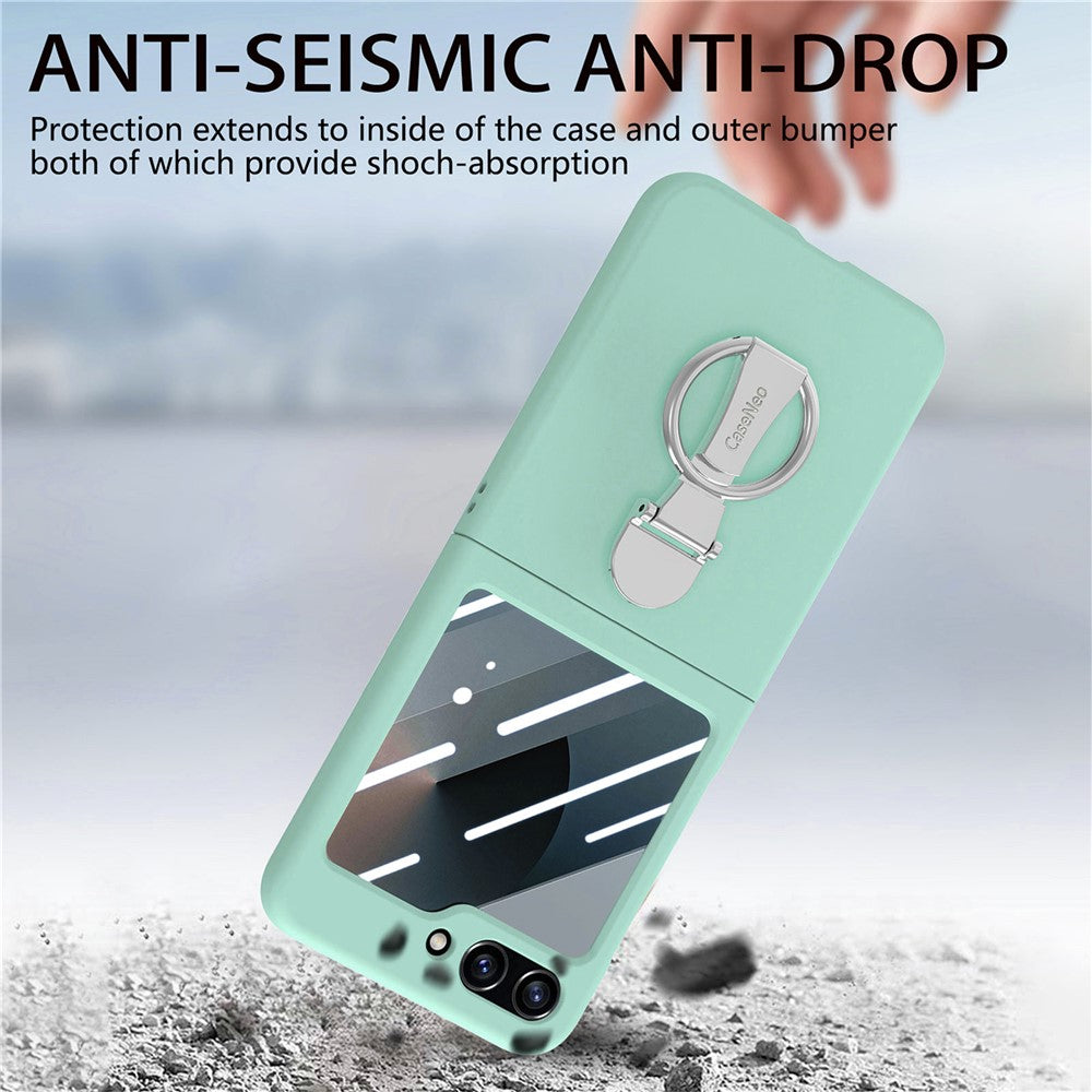 For Samsung Galaxy Z Flip7 FE 5G / Z Flip6 5G Case Ring Kickstand PC Phone Cover with Tempered Glass Rear Screen Film - Light Green