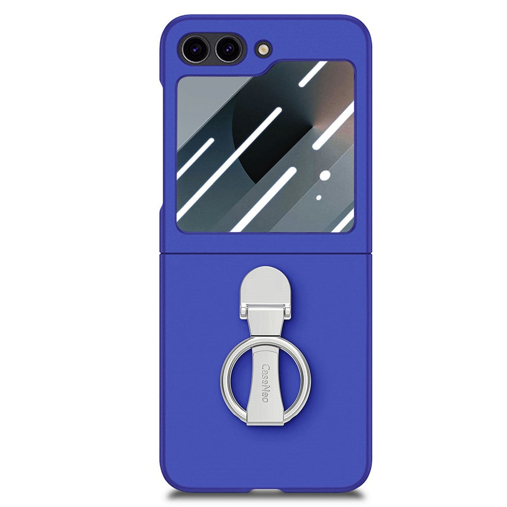 For Samsung Galaxy Z Flip7 FE 5G / Z Flip6 5G Case Ring Kickstand PC Phone Cover with Tempered Glass Rear Screen Film -  Dark Blue